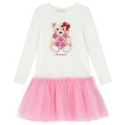 Girls White & Pink Teddy Tulle Dress, 2, hi-res